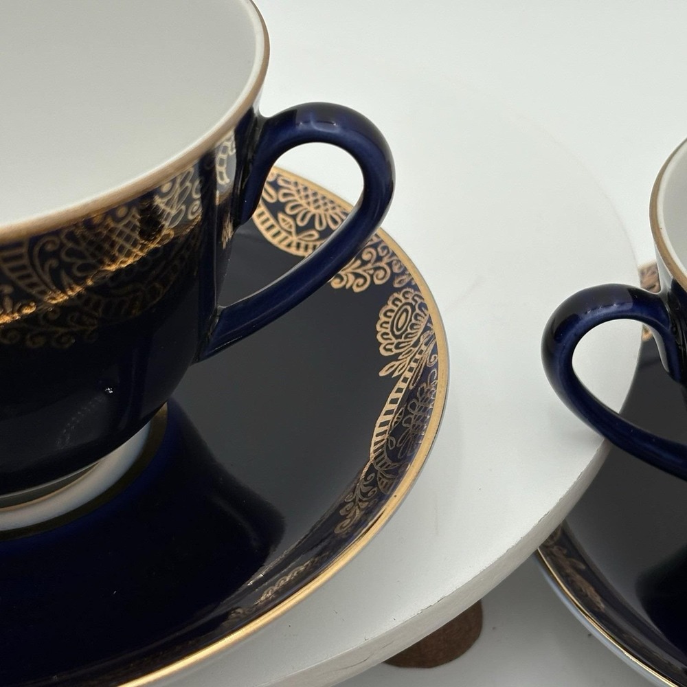 Vintage Russian Cobalt Net Gold Web Lomonosov Tea Cup with Saucer Set of 6 - Picture 12 of 13